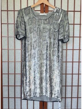 Stella McCartney 2010’s era Silver Sequin Shift Dress Silk Lined IT 36